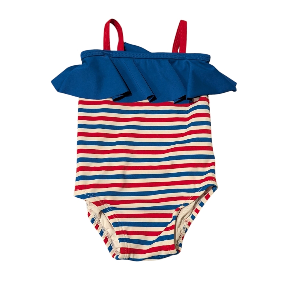Hanna Andersson Blue Ruffle Red & Blue Striped One-Piece Swimsuit